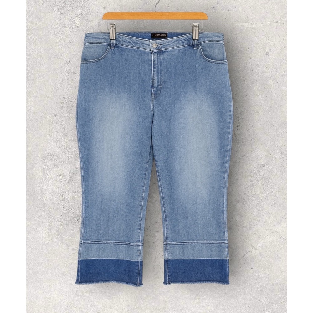 Susan Graver Denim Dip Dye‎ Stretch Flare Ankle Cropped Jeans Blue Plus Size 22W